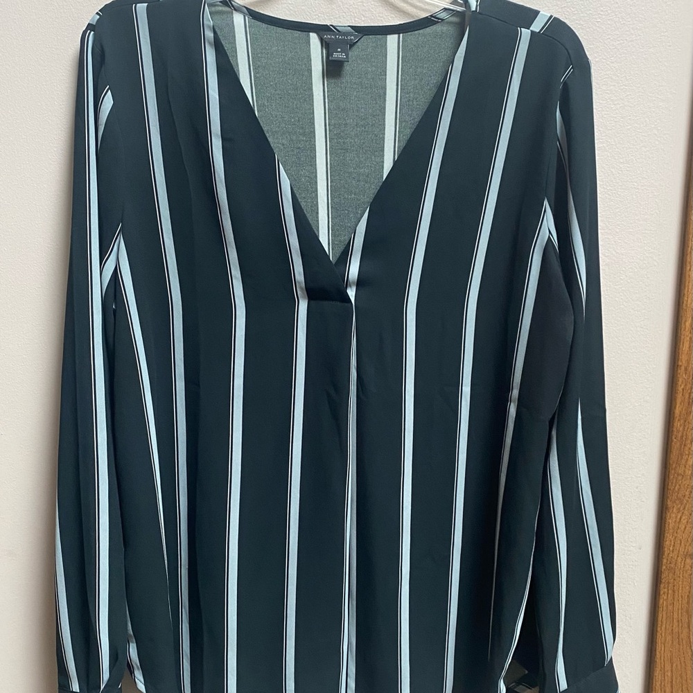 Ann Taylor Black and White Striped Blouse